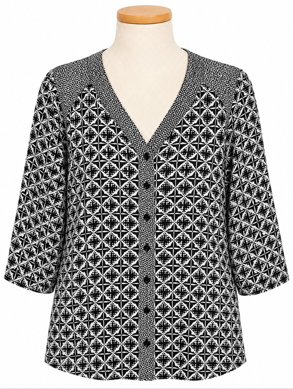 Avenue Black White Geometric Chiffon Button Down Top Tunic Blouse Plus Sz 18/20